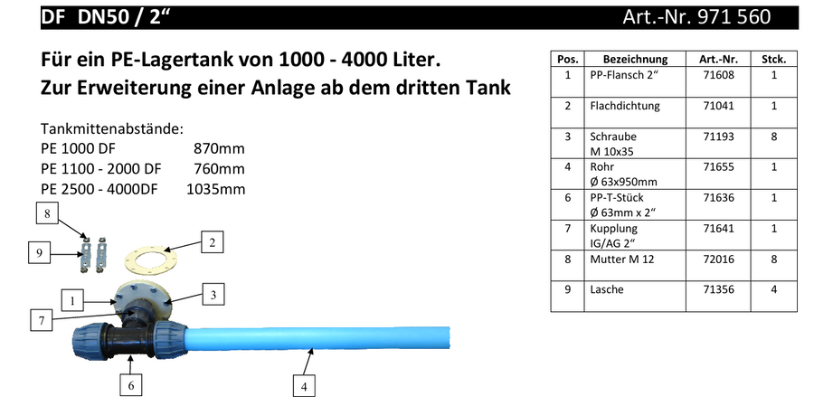 Monteringssæt til følge kældertank Dehoust